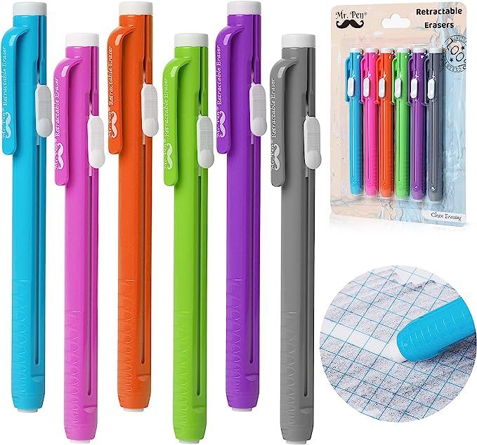 Mr. Pen Retractable Mechanical Eraser Pen, Pack of 6, Assorted Color | Amazon (US)