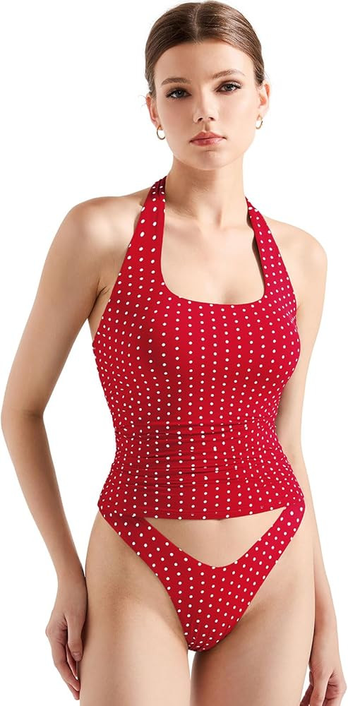 SUUKSESS Women Halter Tank Tops Double Lined Backless Y2K Trendy Going Out Tops | Amazon (US)