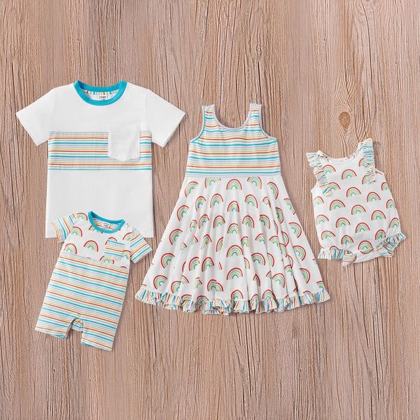 Mosaic Rainbow Pinstriped Family Matching Cotton Sibling Tee - Rompers - Dresses | PatPat
