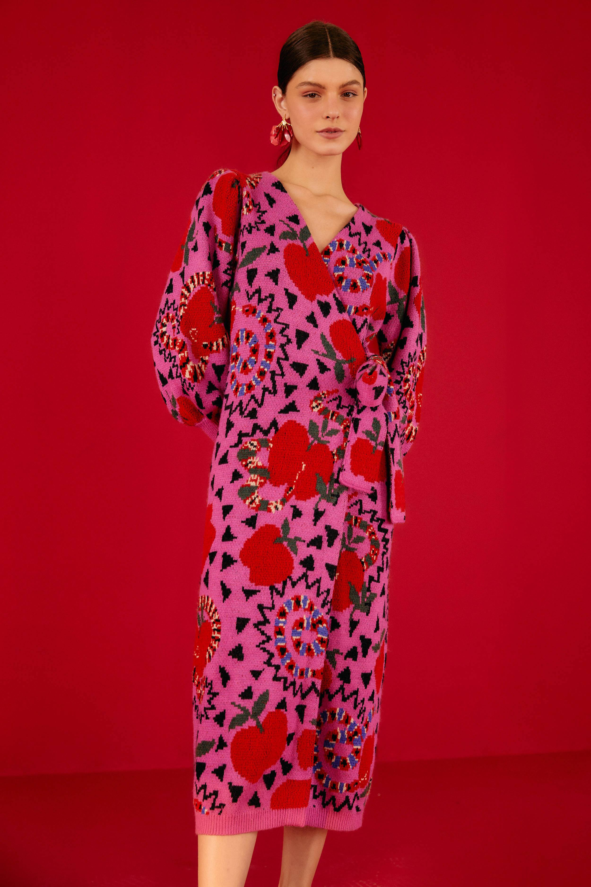 pink snake fruit sweater dress | FarmRio (US)