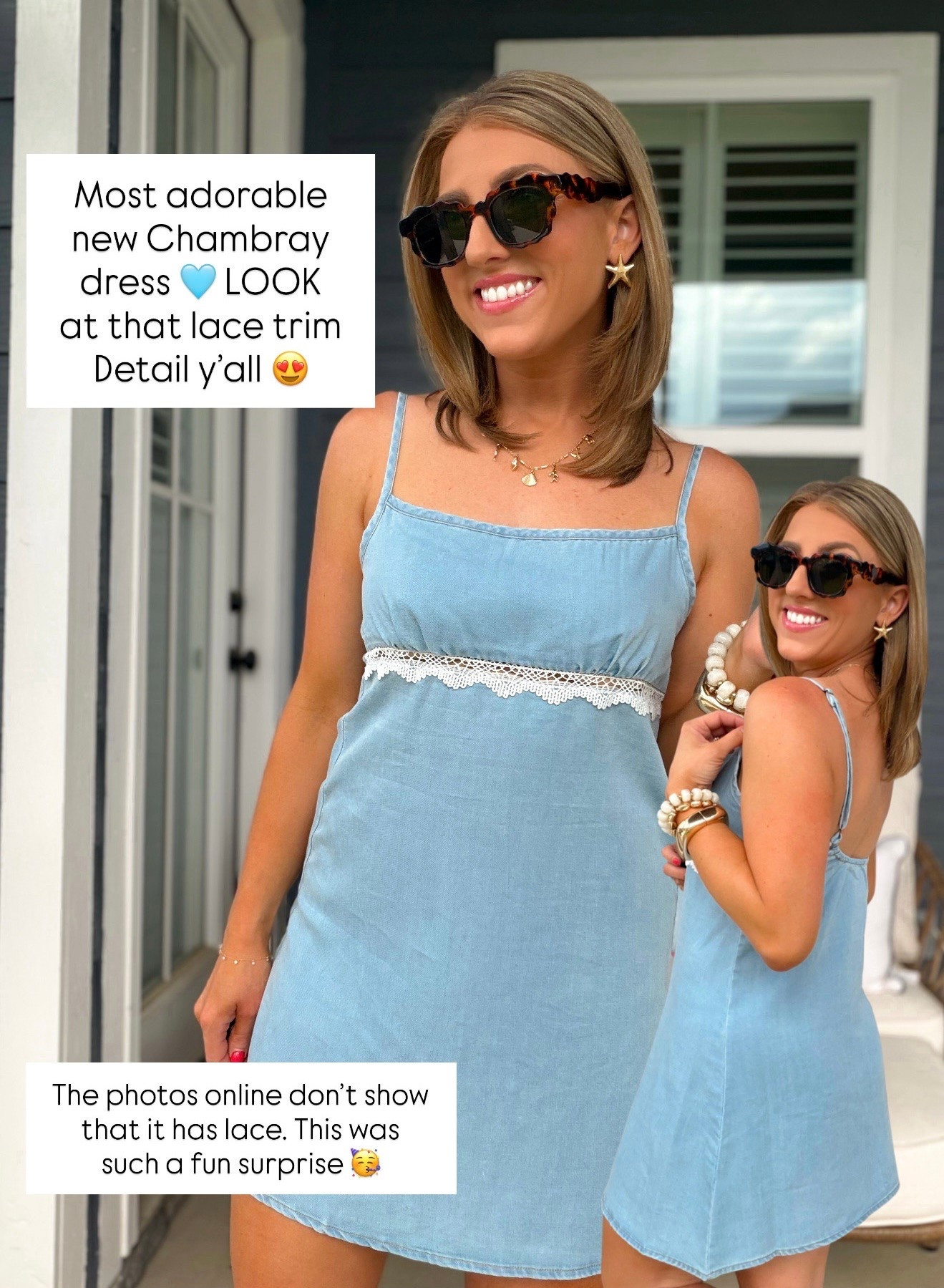 This new Walmart chambray dress is even cuter in person 💙 The sweetest little lace trim detail was such a fun surprise and gives it the prettiest boutique look! Lightweight, flattering, and so easy to throw on for summer days, beach trips, brunch, or vacation nights ✨ Paired it with my favorite jelly sandals and statement earrings for the cutest casual summer outfit!

#WalmartFashion #WalmartFinds #ChambrayDress #DenimDress #SummerDress #AffordableFashion #CasualStyle #SummerOutfitIdea #WalmartStyle #BoutiqueStyle #VacationStyle #OOTD #EverydayFashion #SummerFashion #CuteSummerOutfit #JellySandals #AffordableStyle #FashionFinds #WalmartNewArrivals #EasySummerStyle

#LTKootd #LTKPetite