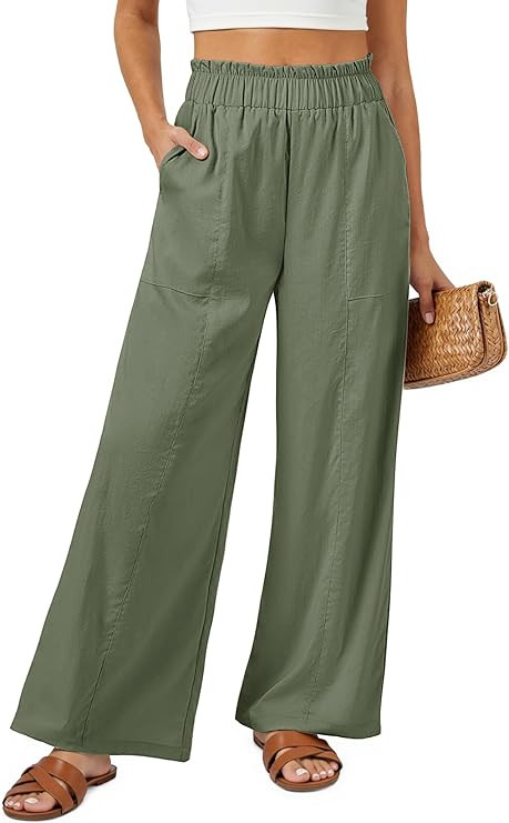 SEMARO Womens Casual Linen Feel Wide Leg Pants High Waist Palazzo Flowy Trousers Beach Vacation O... | Amazon (US)