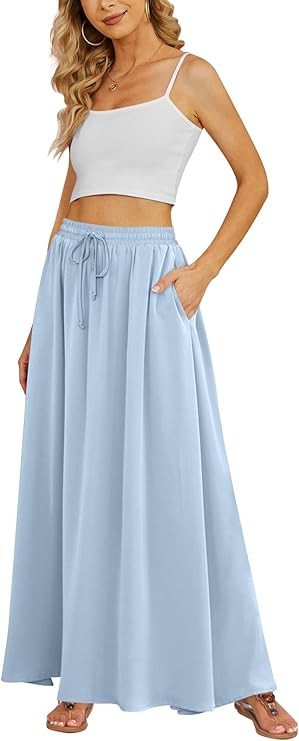 Yincro Women's Flowy Maxi Skirt Summer Pleated High Waisted Casual Long Skirts with Pockets | Amazon (US)