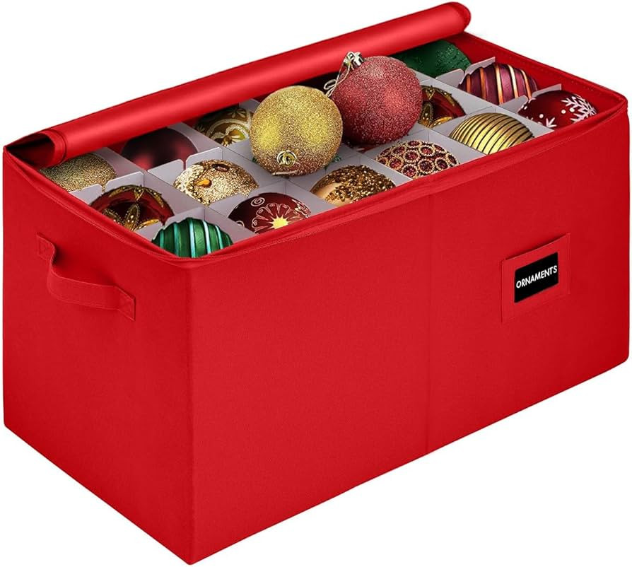 Christmas Ornament Storage Container with Dividers -Box Stores Up to 54-4" Ornaments, Zippered, C... | Amazon (US)