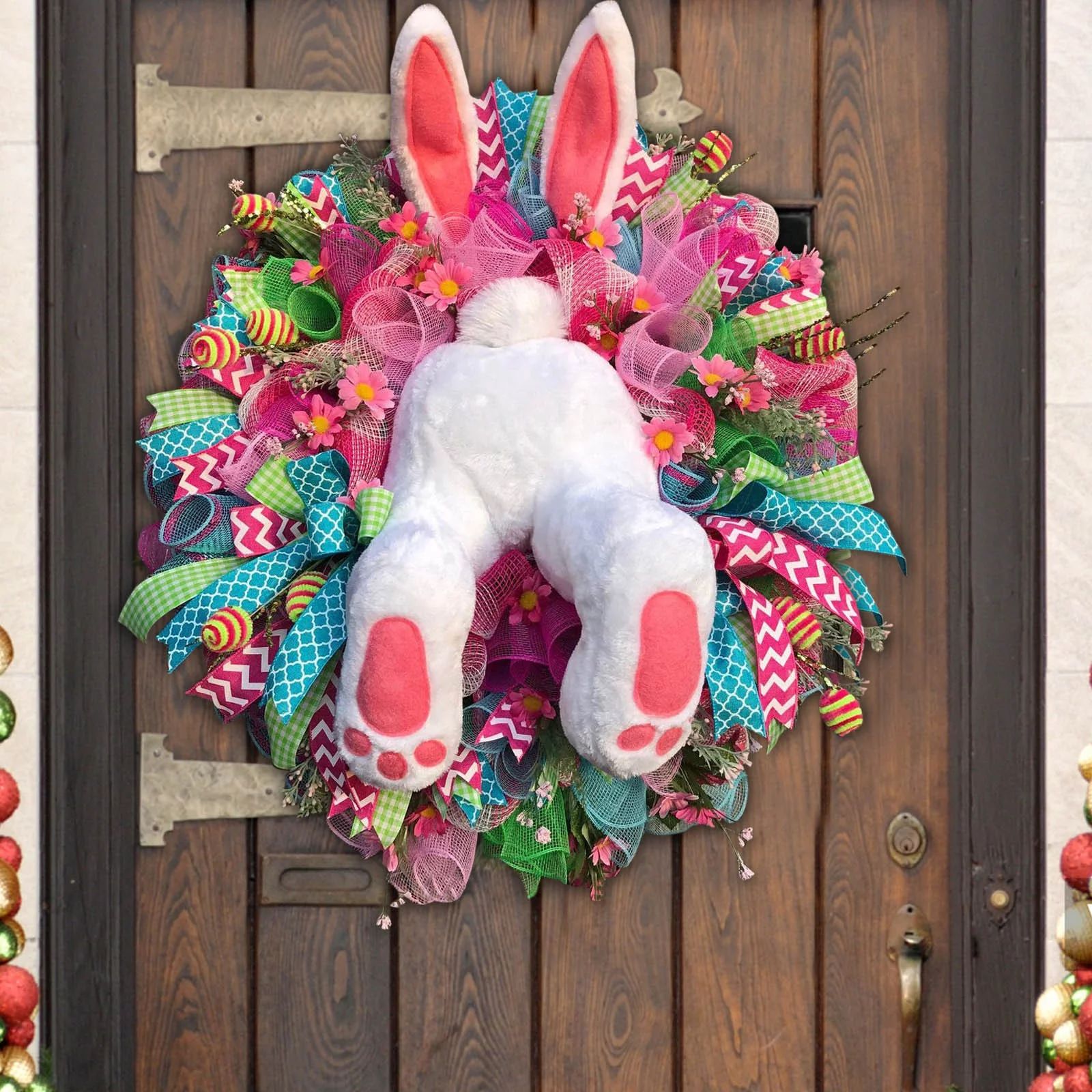 Utoimkio Easter Rabbit Wreath for Front Door Hanging Ornaments Easter Thief Bunny Butt with Ears ... | Walmart (US)