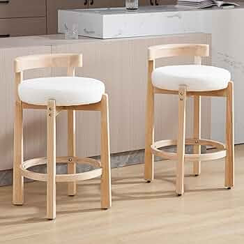 HEAH-YO Mid Century Modern Sherpa Bar Stools Set of 2, 26.5" Counter Stools with Back, Boucle Uph... | Amazon (US)