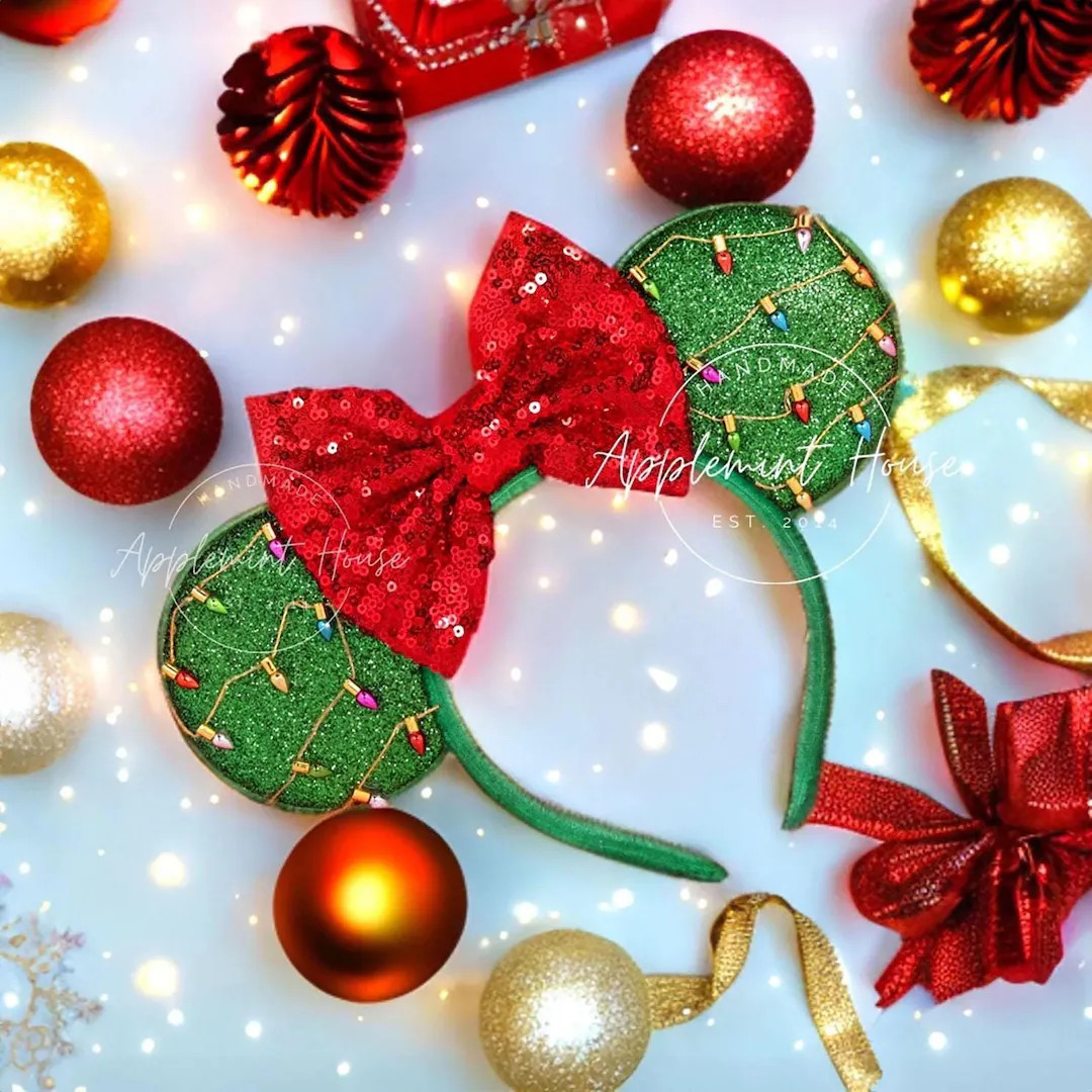 Christmas Lights Ball Mickey Ears, Christmas Minnie Ears, Red and Green Holiday Ears for Adults &... | Etsy (US)