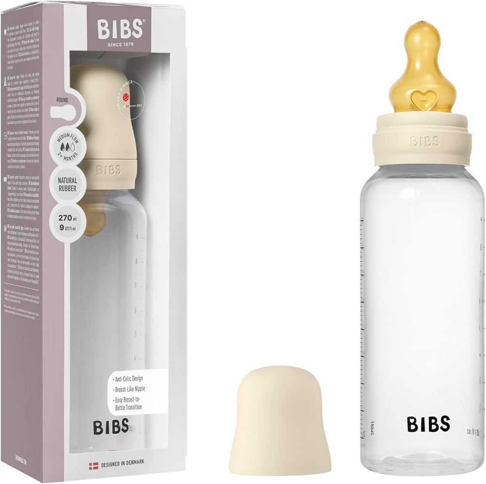 BIBS Baby Bottle 270 ml Natural Rubber Latex Nipple - Anti-Colic, BPA-Free, Round Nipple, Medium ... | Amazon (UK)