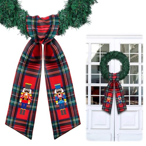 CraftyDream Wreath Sash for Front Door Wreath Satin Sash Blank Sashes Embroidery Monogram Yard Doorway Indoor Outdoor Wall Ribbon Bow Home Decor (Red, Black,Black Nutcracker) | Amazon (US)