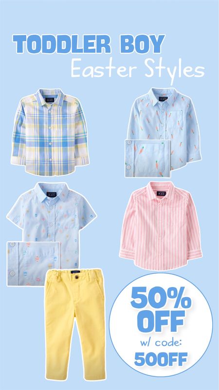 toddler boy Easter collard shirts, chino pants for toddler, 50% off spring styles for toddler boy

50% off SITEWIDE w/ code: 50OFF

#LTKfindsunder50 #LTKkids #LTKSeasonal
