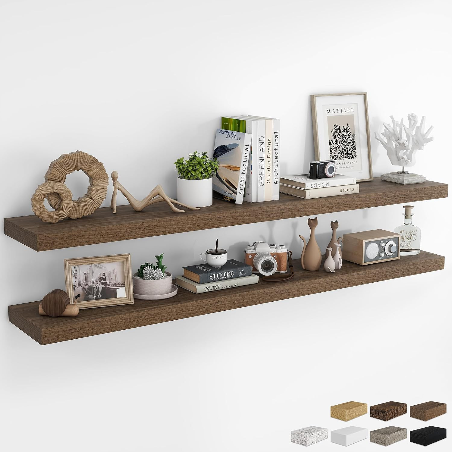 RICHFOCUS 72Inch Floating Shelves for Wall 2Pack, Walnut, 8" Deep | Amazon (US)