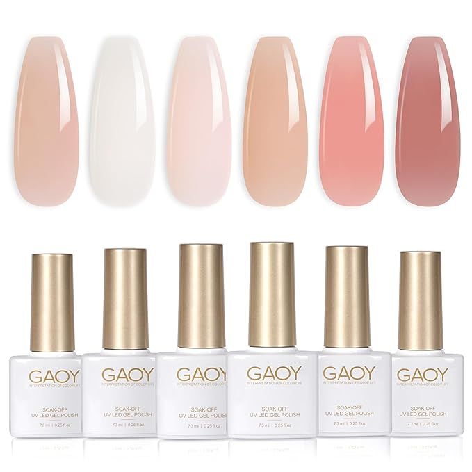 GAOY Milky Jelly Nude Gel Nail Polish Set, 6 Transparent Colors Sheer White Pink Gel Nail Kit for... | Amazon (US)