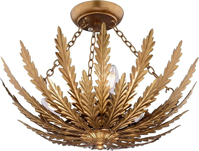 VAXCEL Ozette 18-Inch Heritage Semi Flush Mount Ceiling Light Fixture with Leaf Motif, Gold Finis... | Amazon (US)