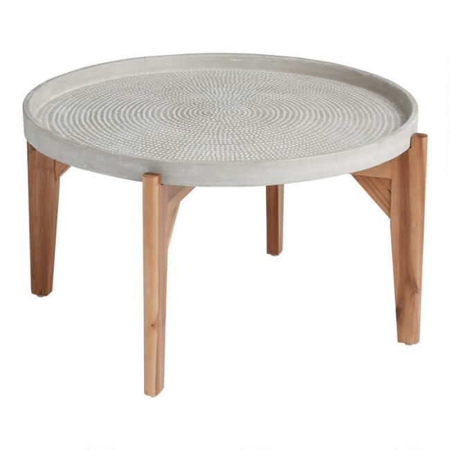 Large Round Gray Dotted Dorothy Outdoor Coffee Table | World Market