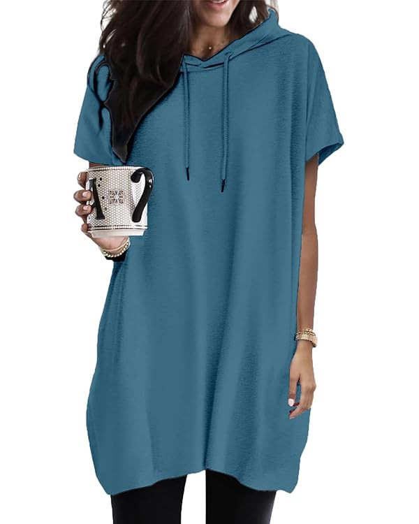 Women Summer Long Tunic Tops to Wear with Leggings, Oversized Short Sleeve Shirt Dress Tunics 2024 Trendy | Amazon (US)