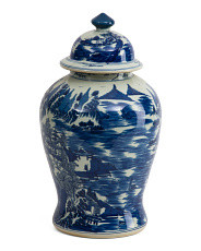 12x20 Mountain Village Scene Porcelain Temple Jar With Lid | Marshalls