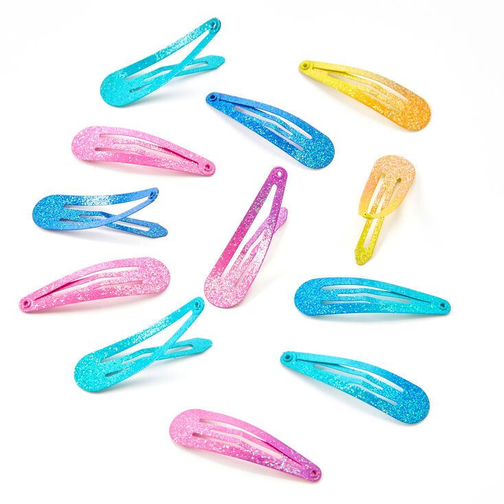 Neon Ombre Glitter Snap Hair Clips - 12 Pack | Claire's (US)