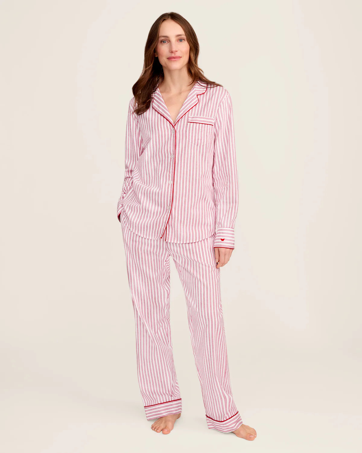 Women's Twill Pajama Set in Antique Red Ticking | Petite Plume