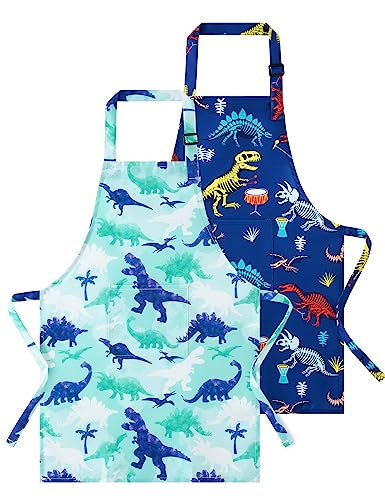 WERNNSAI 2 Pack Kids Aprons for Boys - Dinosaur Art Apron for Kids Waterproof Toddler Chef Aprons with Pockets Cooking Baking Painting Gardening Apron for Kid Art Smocks Age 2-5 Years | Amazon (US)