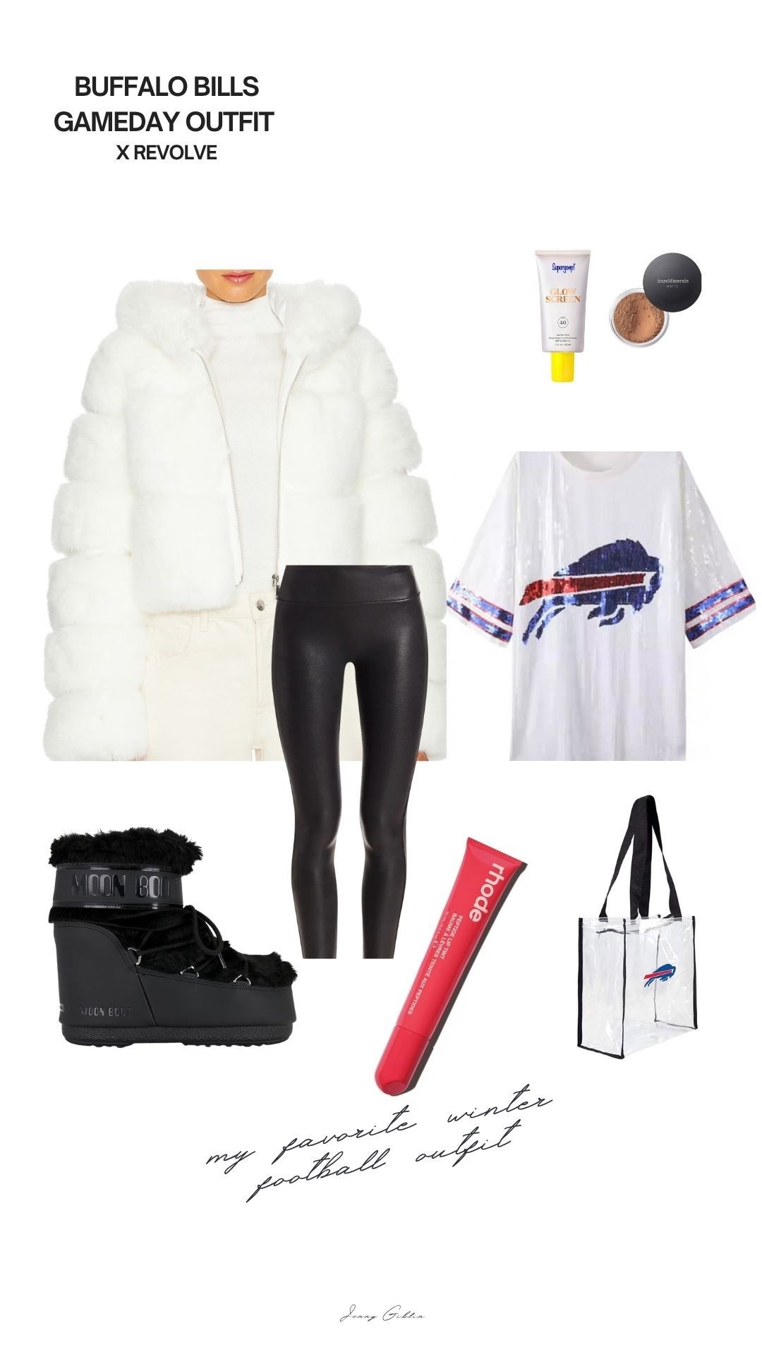 My favorite game day outfit ever is from Revolve: this white faux fur coat, vegan leather leggings & faux fur moon boots! 

I wanted to dress up because I got to go on the field at the Buffalo Bills game…but also needed to be warm because it was freezing lol. i bought my sequin top at a local store but found it on online, & my clear bag is from amazon but everything else is all from Revolve. 

It is a little bit of a splurge but I wear it every year /again all during the holiday season and got a million compliments on it at the game…& since it was from Revolve it all arrived within 2-3 days (which was perfect because I waited til the last minute to plan my outfit lol).  

Go Bills! ❤️🏈💙


#gamedayoutfits #footballseason #footballoutfit #gameday #buffalobillsoutfit #celebritygamedayoutfit #nfl #footballgame #goBills 

#LTKHoliday #LTKstorytime #LTKGiftGuide