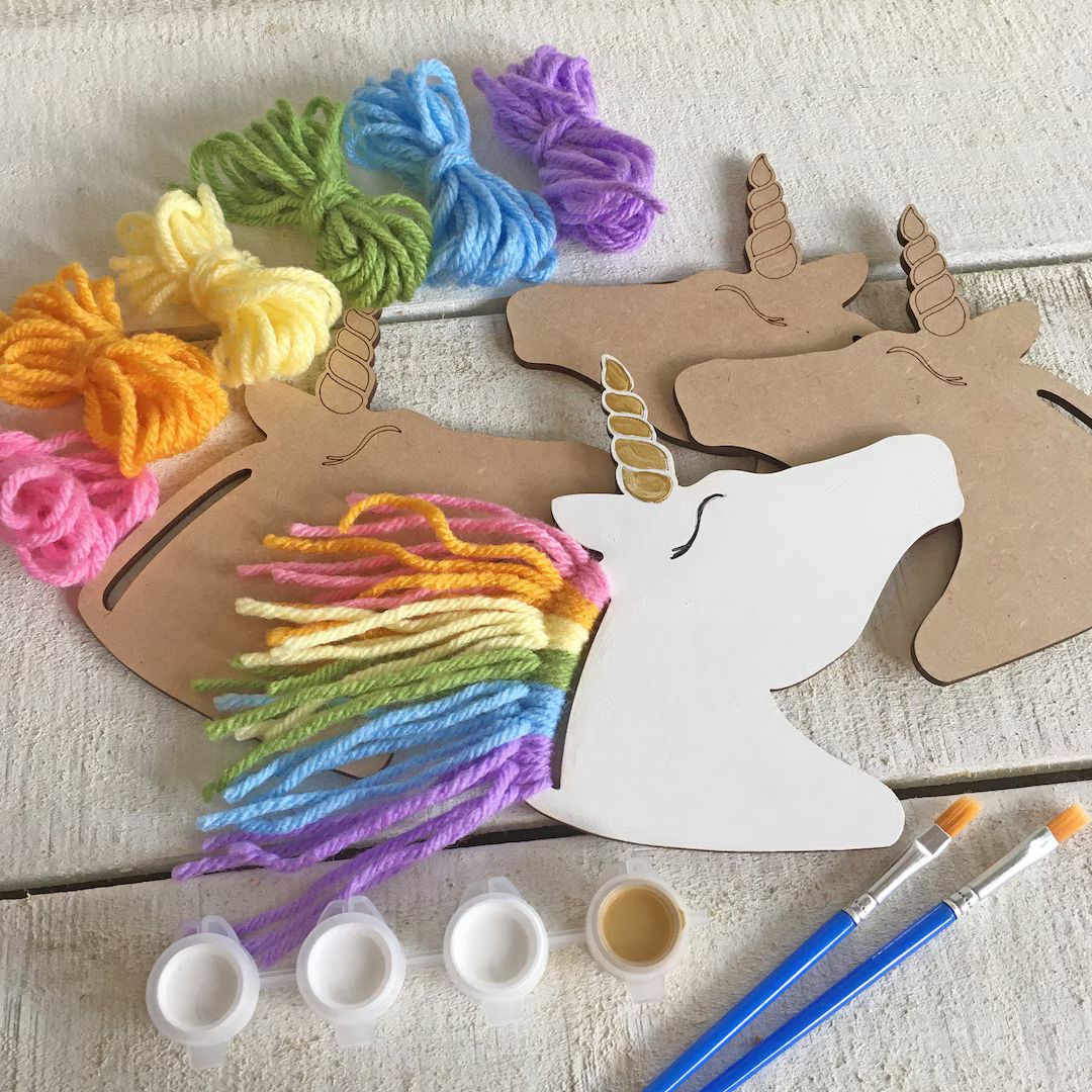 Rainbow Unicorns Kid Craft - Paint and Yarn Included - Pastel or Bright Colors | Etsy (US)