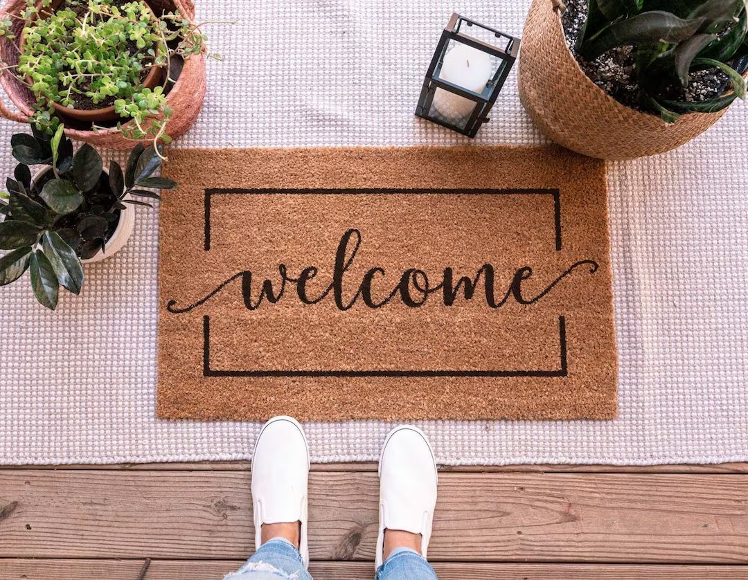 Welcome Cursive Script Door Mat Welcome Doormat Custom - Etsy | Etsy (US)