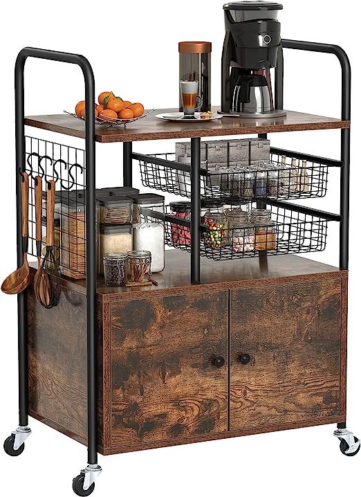 YITAHOME Kitchen Cart with Storage, Industrial Kitchen Carts for Home, Serving Cart with Cabinets... | Amazon (US)
