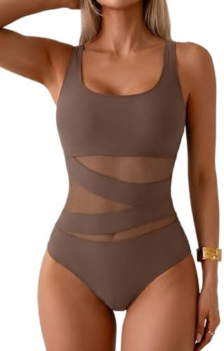 B2prity Women's One Piece Swimsuit Tummy Control Mesh Detail Bathing Suit | Amazon (US)