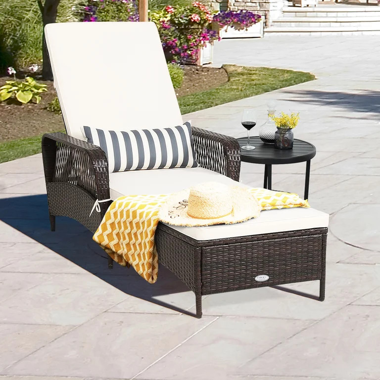 Gymax Rattan Patio Lounge Chair Chaise w/ Adjustable Backrest Cushion & Pillow | Walmart (US)
