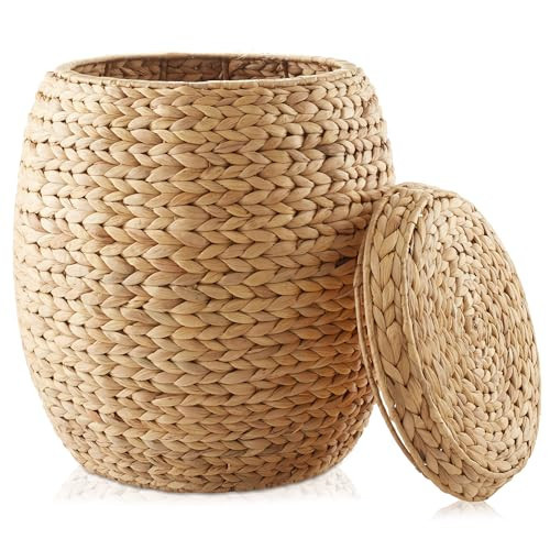 Casafield Round Storage Basket with Lid - Natural, Handwoven Water Hyacinth Organizer for Laundry, Blankets, Plants, Bedroom, Living Room, Home Office | Amazon (US)