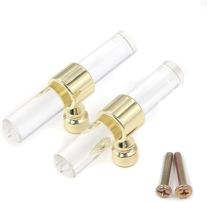 Karcy Acrylic Handle Pull Gold Transparent Single Hole T-knob 80mm /3.2 Inch Length with Mounting... | Amazon (CA)