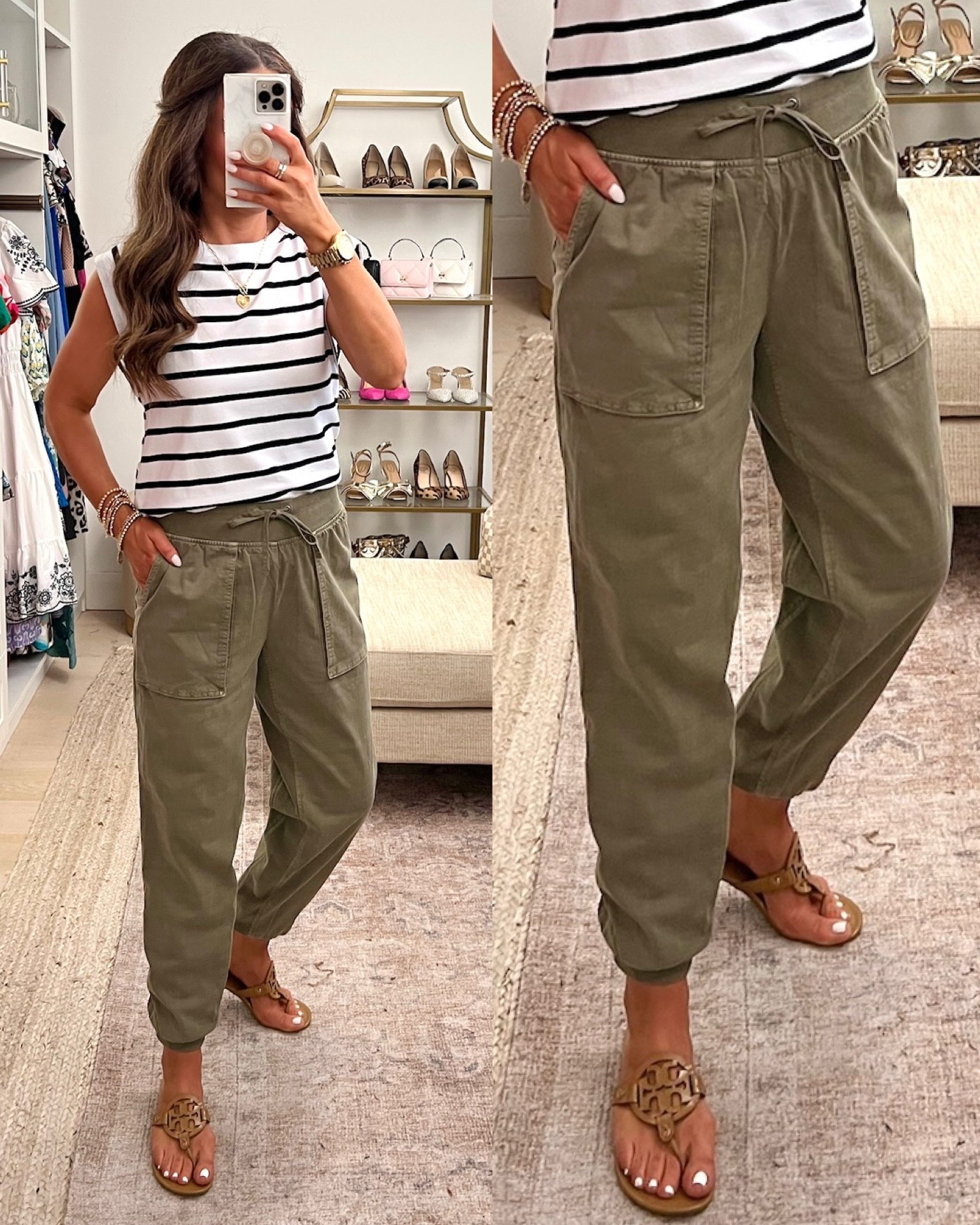 Love these new pants! Size down if between. wearing XS. Top is tts and wearing S