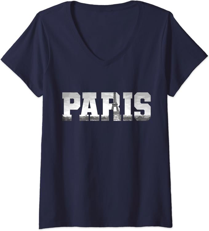 Womens Paris Skyline France French Eiffel Tower Vintage Paris V-Neck T-Shirt | Amazon (US)