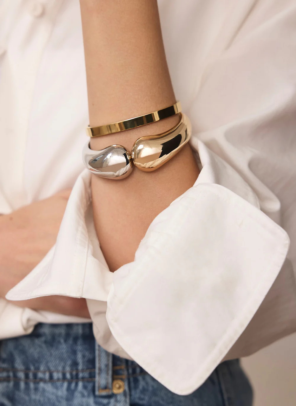 Gold and Silver Tone Mixed Metal Clasp Cuff | Mint Velvet