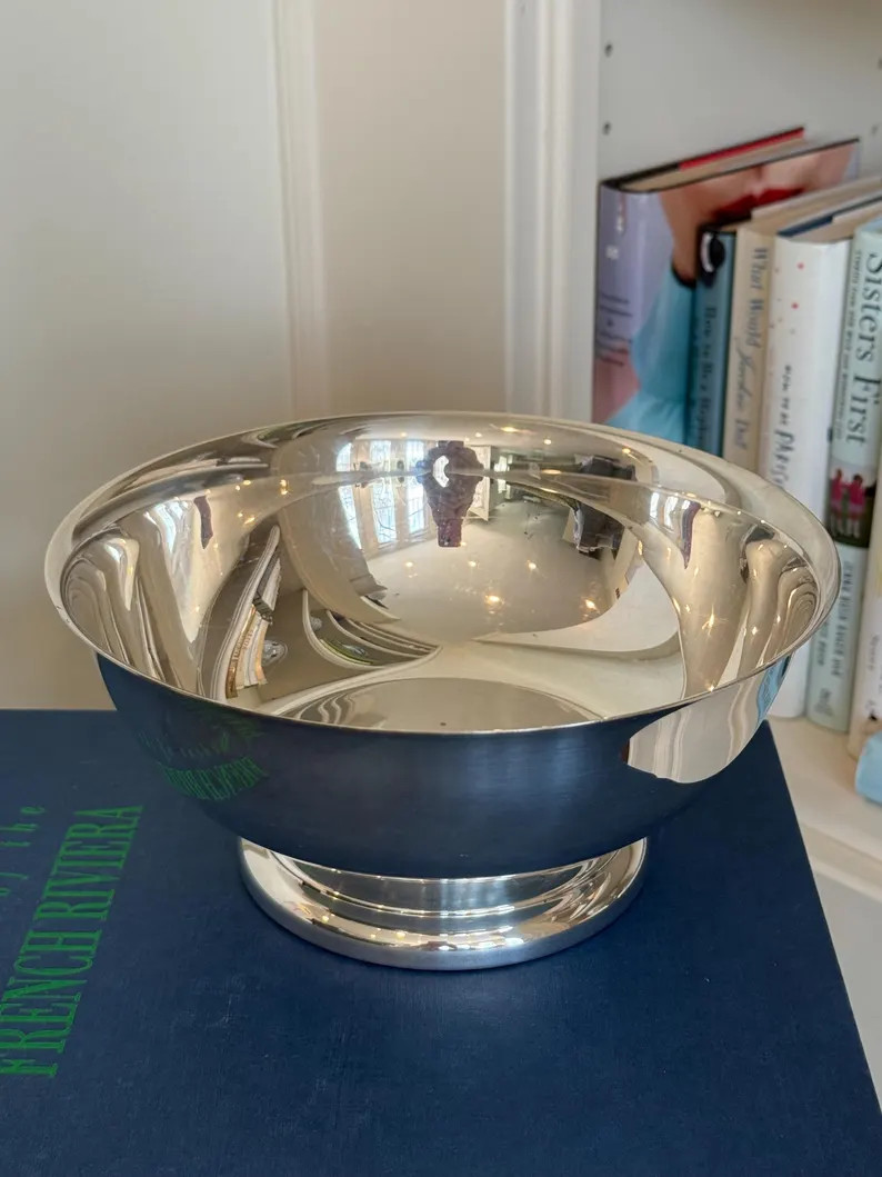Sheridan Silver Plate Paul Revere Bowl 8x4 | Footed Pedestal Serving Bowl | Large Vintage Style C... | Etsy (US)