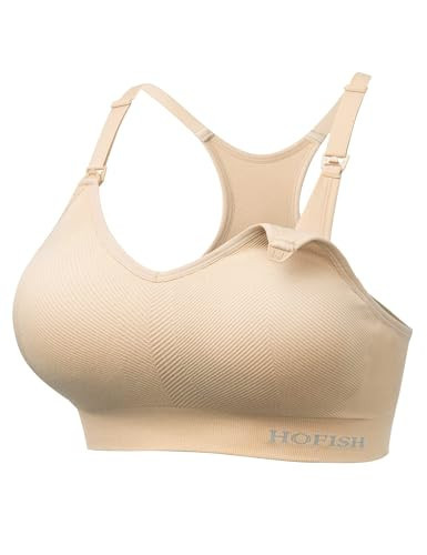 HOFISH Nursing Bras for Breastfeeding Support Medium Impact Racerback Nursing Sports Bras Pregnancy Padded Breastfeeding Bra Beige M | Amazon (US)