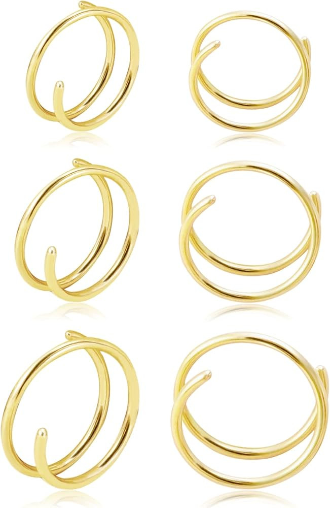 Double Hoop Earrings for Single Piercing, 3 Pairs 316L Surgical Steel Spiral Twist Illusion Lobe ... | Amazon (US)