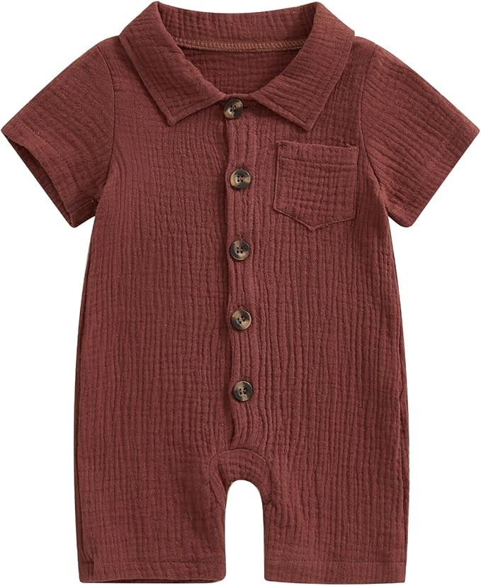 Honganda Summer Baby Boy Cotton Linen Jumpsuit Short Sleeve Button Down Playsuit Romper One Piece... | Amazon (US)