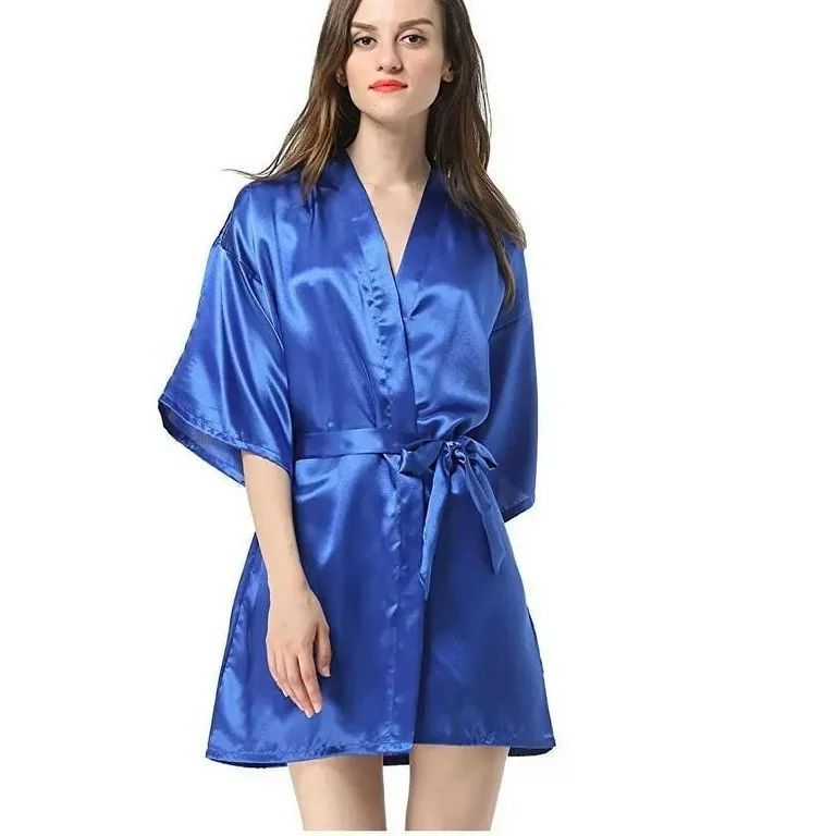 New Black Chinese Women's Faux Silk Robe Bath Gown Hot Sale Kimono Yukata Bathrobe Solid Color Sl... | Walmart (US)