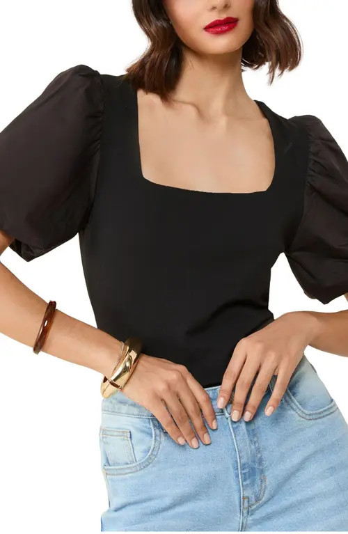 Friends Like These Mixed Media Puff Sleeve Top in Black at Nordstrom, Size 4 Us | Nordstrom