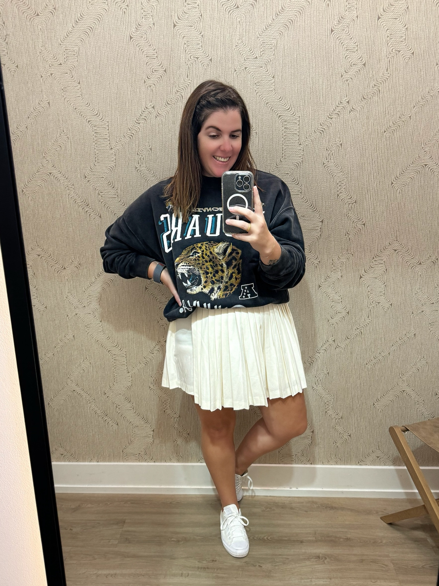 I have decided I need to move somewhere where I can can wear this look for gameday and I won’t die from the heat! 😂 This sweatshirt is super soft, comes in all NFL team options and is so cute for gameday! The skirt is a skort, it runs TTS, comes in several color options and will be 20% off during the LTK Fall Sale!

#LTKSaleAlert #LTKStyleTip #LTKFallSale