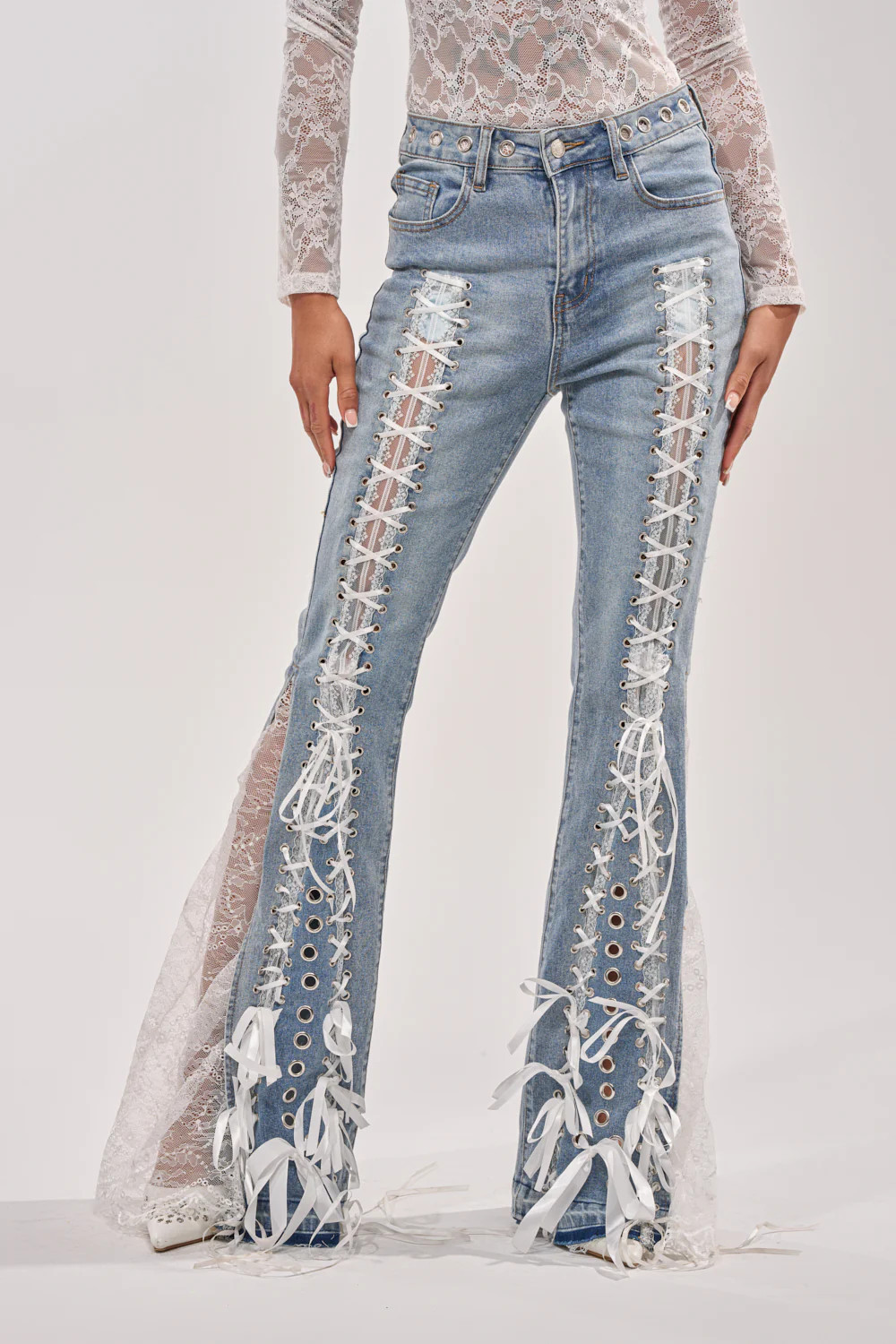 LOVE ME LIKE THAT LACE UP FLARE DENIM | AKIRA
