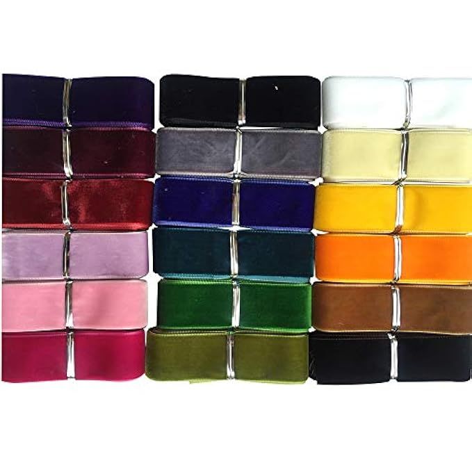 Chenkou Craft 20 Yards 1" Velvet Ribbon Total 20 Colors Assorted Lots Bulk 25mm | Amazon (US)