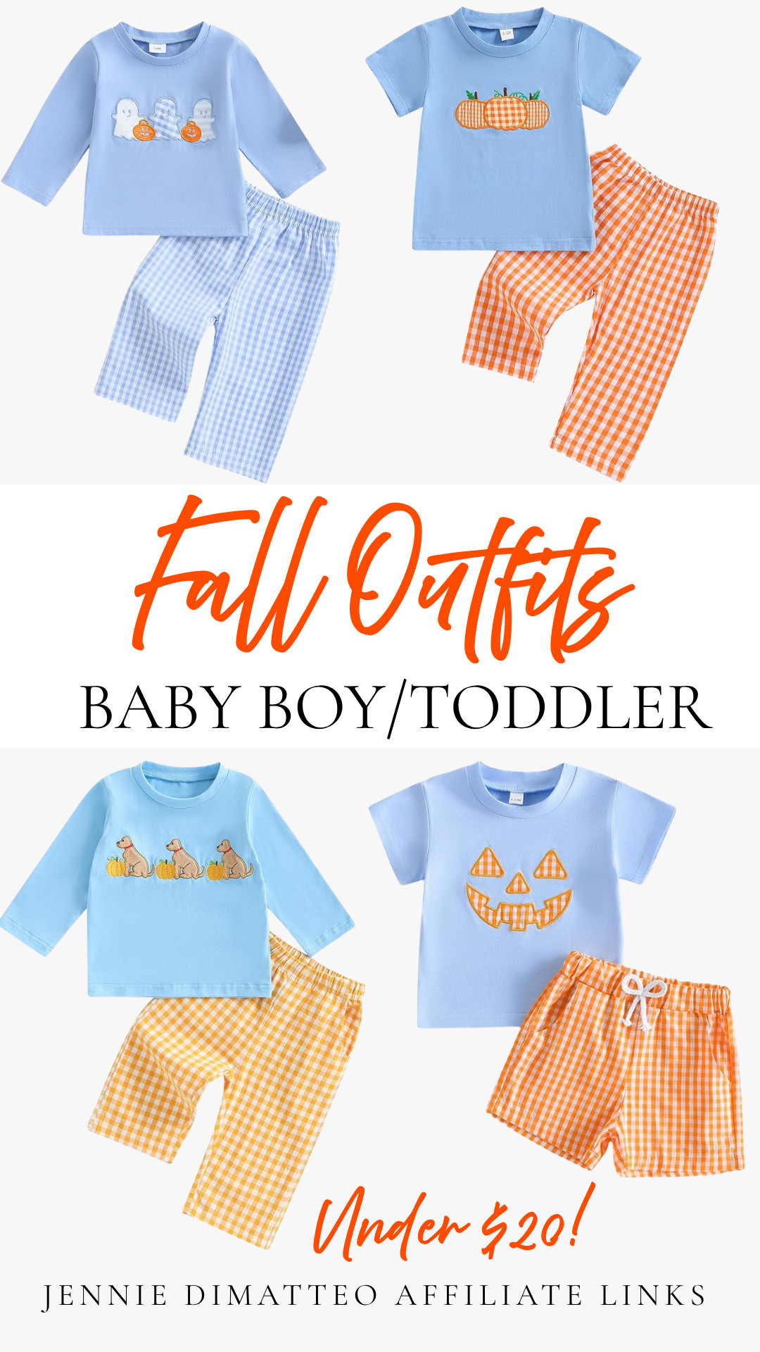 The cutest little fall sets for baby + toddler boys 🎃🩵 Loving all the gingham and pumpkin details, and they’re all under $20!!

#BabyBoyStyle #ToddlerBoyStyle #FallKidsFashion #FallOutfits #PumpkinStyle #HalloweenKids #AffordableKidsFashion #Under20 #LTKKids #LTKFamily #ShopLTK
 

 #LTKSeasonal #LTKBaby #LTKKids