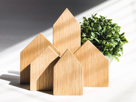 Wooden Houses  Set of Five  Wood House Village  Tiered Tray | Etsy | Etsy (US)