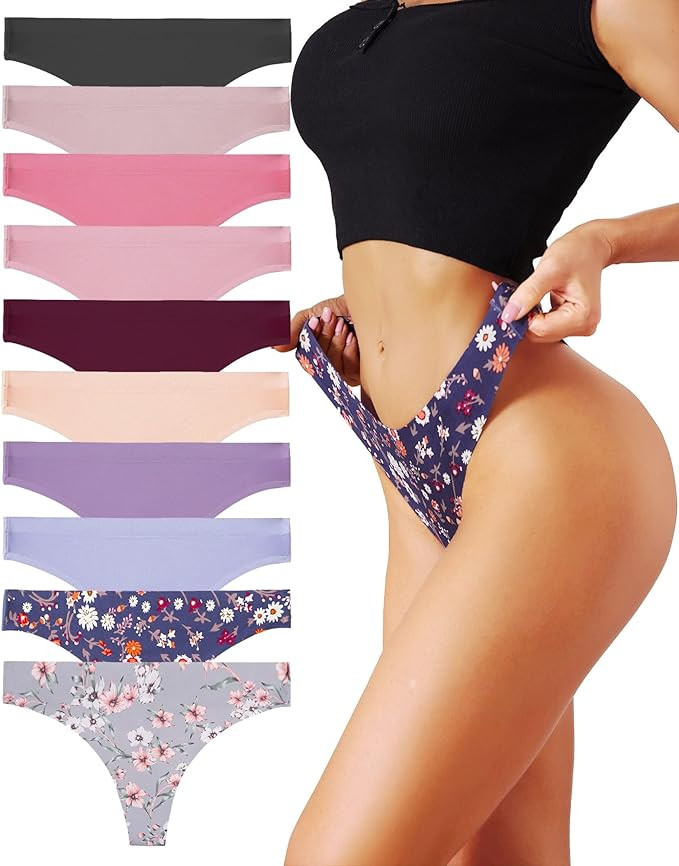 ROSYCORAL 10 Pack Seamless Thongs for Women Breathable Low Rise Panties Invisible Hipster Underwe... | Amazon (US)