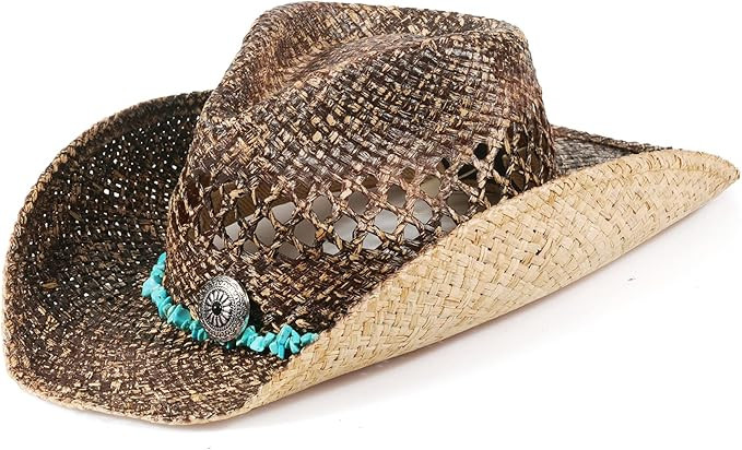 MIX BROWN Woven Straw Cowboy Hat Round Up Western Outback Hat for Men & Women | Amazon (US)