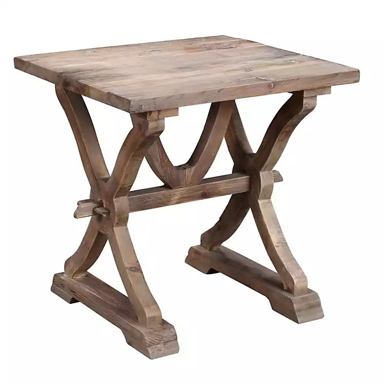 Natural Farmhouse Trestle Base Accent Table | Kirkland's Home