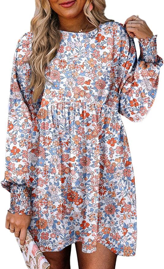 Dokotoo Fall Dresses for Women 2024 Casual Loose Floral Dress Long Sleeve Crew Neck Flowy Swing M... | Amazon (US)