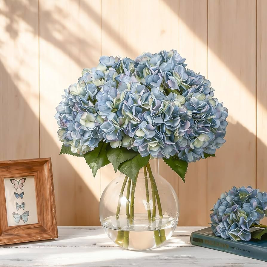 Suncalla 8 Pcs Blue Hydrangea Artificial Flowers 18 Inch Valentines Faux Hydrangea Flowers with S... | Amazon (US)